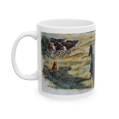Cowboy Mug - Cowboy on Horse with Cow Dog Painting