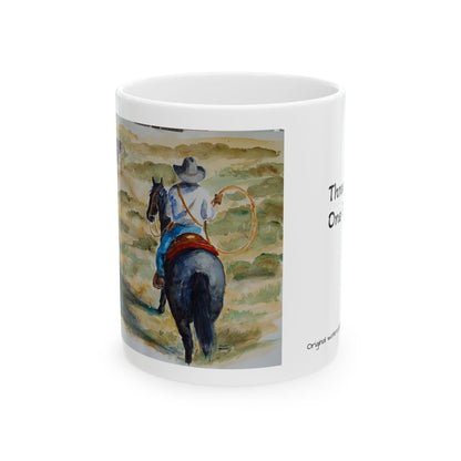 Cowboy Mug - Cowboy on Horse with Cow Dog Painting