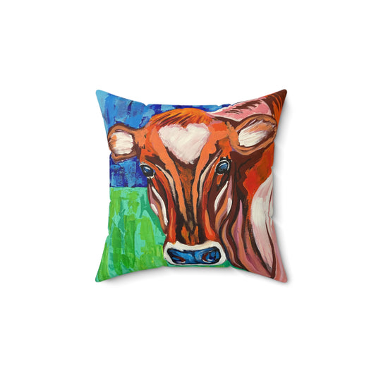 Colorful Cow Art Square Pillow | Farmhouse Decor for Animal Lovers - LuvCow